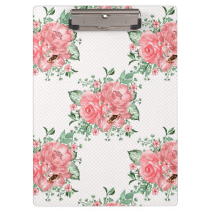 Aquarellfarbenes Shabby Chic Rosen und Polka-Punkt Klemmbrett