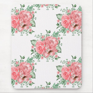 Aquarellfarbenes Shabby Chic Rosen und Polka-Punkt Mousepad