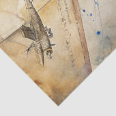 Aquarellfarbenes Sommerflugzeug mit blauen Retrofl Seidenpapier (Detail)