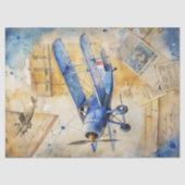 Aquarellfarbenes Sommerflugzeug mit blauen Retrofl Seidenpapier (Vorderseite)