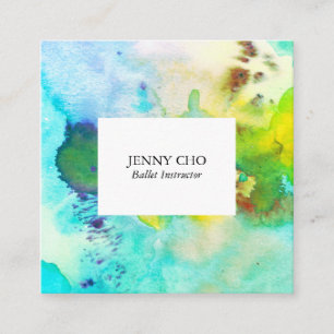 Aquarellfarbenes, strukturiertes Gemälde mit blau Quadratische Visitenkarte