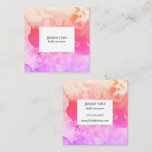 Aquarellfarbenes, texturiertes Bild pink Quadratische Visitenkarte (Vorne/Hinten)