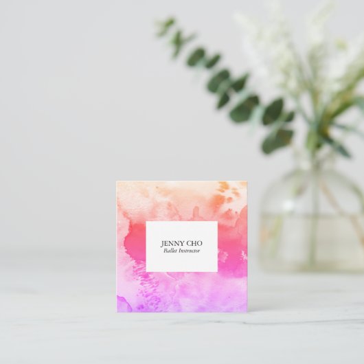 Aquarellfarbenes, texturiertes Bild pink Quadratische Visitenkarte (Stehend Vorderseite)