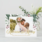 Aquarellfarbenes Verheiratetes und fröhliches Foto Einladung (Stehend Vorderseite)