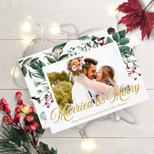 Aquarellfarbenes Verheiratetes und fröhliches Foto Einladung