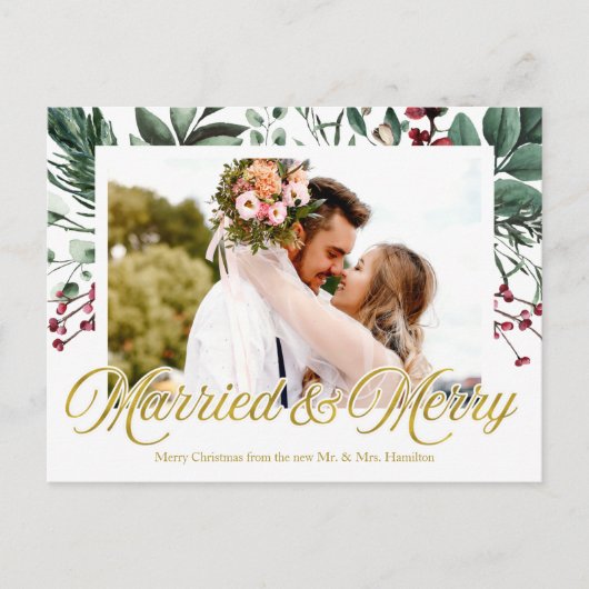 Aquarellfarbenes Verheiratetes und fröhliches Foto Postkarte (Vorderseite)