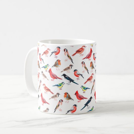 Aquarellfarbenes Vogelmuster Kaffeetasse (Vorderseite Links)