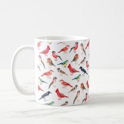 Aquarellfarbenes Vogelmuster Kaffeetasse (Links)