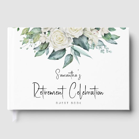 Aquarellfarbenes White Florals Foliage Retirement  Gästebuch (Vorderseite)