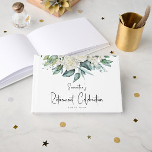 Aquarellfarbenes White Florals Foliage Retirement Gästebuch