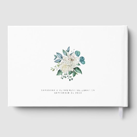 Aquarellfarbenes White Florals Foliage Retirement Gästebuch (Rückseite)