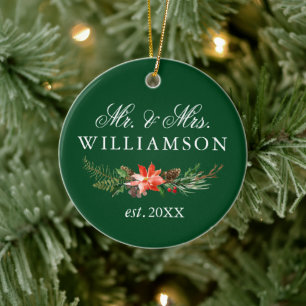 Aquarellfarbenes Winter-FOTO BACK Green Keramik Ornament