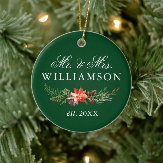 Aquarellfarbenes Winter-FOTO BACK Green Keramik Ornament (Baum)