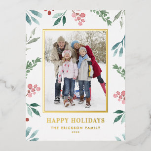 Aquarellfarbenes Wintergrün Rahmen Foto Folien Feiertagspostkarte