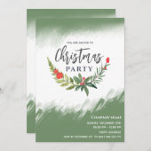 Aquarellfarbenes Wintergrün Weihnachten Party Einladung (Vorne/Hinten)