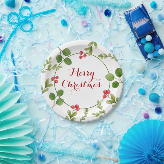 Aquarellfarbenes Wintergrün Weihnachten Party Pappteller (Party)