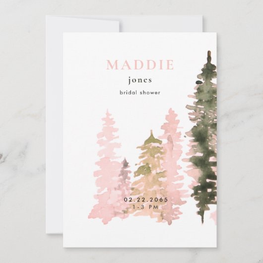 Aquarellfarbenes Woodland Blush Brautparty Einladung (Vorderseite)
