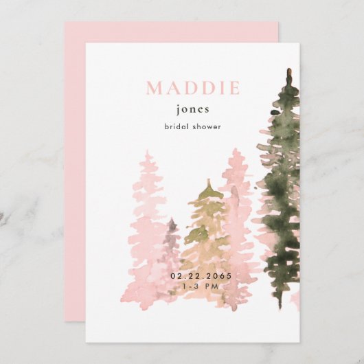 Aquarellfarbenes Woodland Blush Brautparty Einladung (Vorne/Hinten)