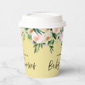 Aquarellfarbenlemon-Rosa-Blumenschrift Pappbecher (Links)