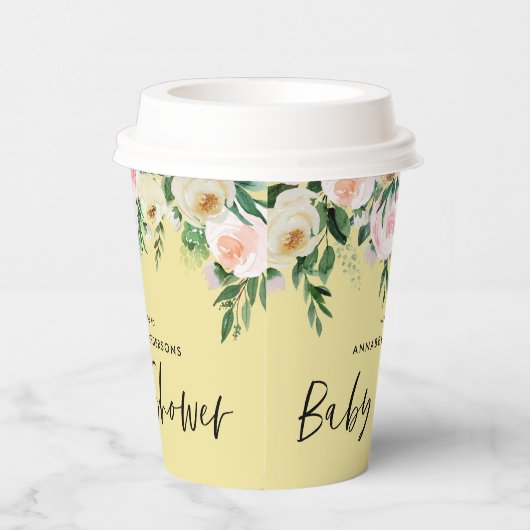 Aquarellfarbenlemon-Rosa-Blumenschrift Pappbecher (Rechts)