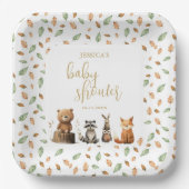 Aquarellfarbenneutrales Woodland Tier Babydusche Pappteller (Vorderseite)