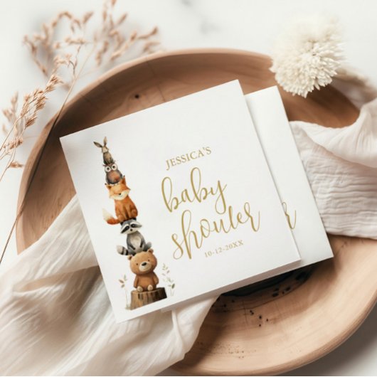 Aquarellfarbenneutrales Woodland Tier Babydusche Serviette