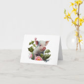 Aquarellfarbenpiglet mit Blume BLANK Karte (Gelbe Blume)