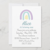 Aquarellfarbenregenbogen blau lila gelb 1. Geburts Einladung (Vorderseite)