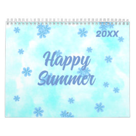 Aquarellfarbenretralblau Blumenmuster personalisie Kalender