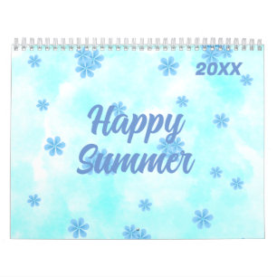 Aquarellfarbenretralblau Blumenmuster personalisie Kalender