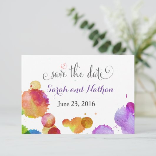 Aquarellfarbensplatten Save the Date (Stehend Vorderseite)