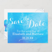 Aquarellfarbenwäsche, blau Save the Date gestriche Ankündigungspostkarte (Vorne/Hinten)