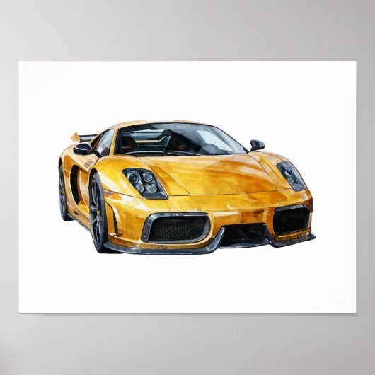 Aquarellfarbige Abbildung eines Autos Poster (Vorne)
