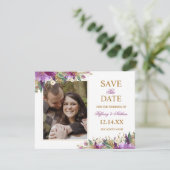 Aquarellfärbung Amethyst Save the Date Foto (Stehend Vorderseite)