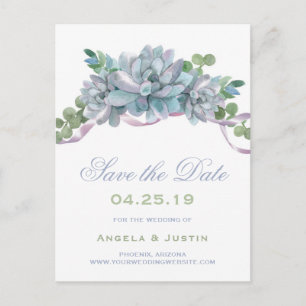 Aquarellfärbung Echeveria Lila Ribbon Save the Dat Ankündigungspostkarte
