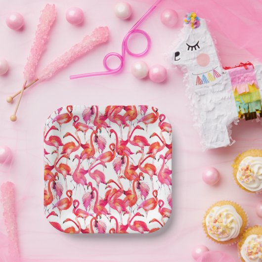 Aquarellfärbung Flamingo in Wasserfarben Pappteller (Party)