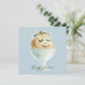 Aquarellfärbung Lächeln Ei in Cup Oster Karte (Stehend Vorderseite)