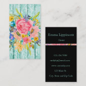 Aquarellfärbung Rose Blumenspray auf Chippy Aqua Visitenkarte (Vorne/Hinten)