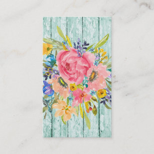 Aquarellfärbung Rose Blumenspray auf Chippy Aqua Visitenkarte