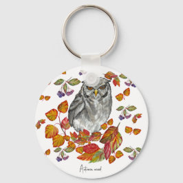 Aquarellfärbung schöne Eule und Blätter Untersetze Schlüsselanhänger