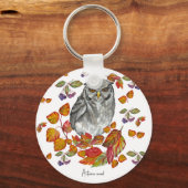 Aquarellfärbung schöne Eule und Blätter Untersetze Schlüsselanhänger (Vorderseite)