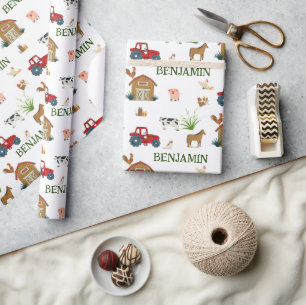 Aquarellfarm Geburtstags Tiere Individuelle Name Geschenkpapier