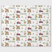 Aquarellfarm Geburtstags Tiere Individuelle Name Geschenkpapier (Flach)