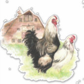 Aquarellfarm Hühnerrooster Hen Barn Kunst Aufkleber (Vorderseite)