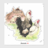 Aquarellfarm Hühnerrooster Hen Barn Kunst Aufkleber (Blatt)