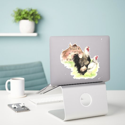Aquarellfarm Hühnerrooster Hen Barn Kunst Aufkleber (Laptop auf Schreibtisch)