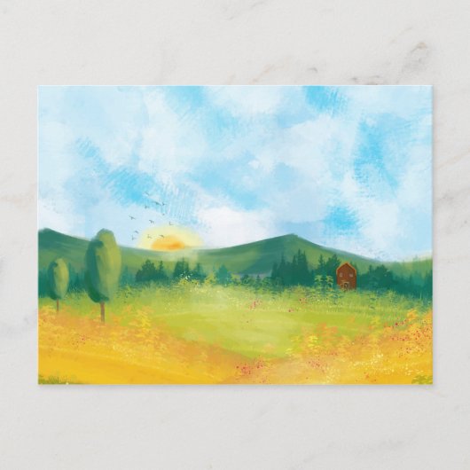 Aquarellfarm Landschaft 3 Postkarte (Vorderseite)