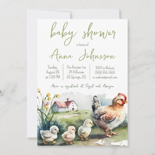 Aquarellfarm mit Chicks Baby Dusche Einladung (Vorderseite)