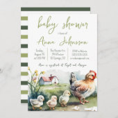 Aquarellfarm mit Chicks Baby Dusche Einladung (Vorne/Hinten)