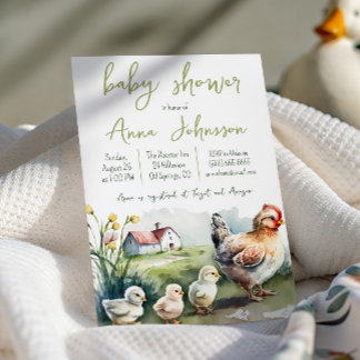 Aquarellfarm mit Chicks Baby Dusche Einladung